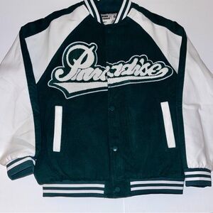 AELFRIC EDEN — PARADISE EVERGREEN GREEN WHITE VARSITY JACKET, letterman jacket